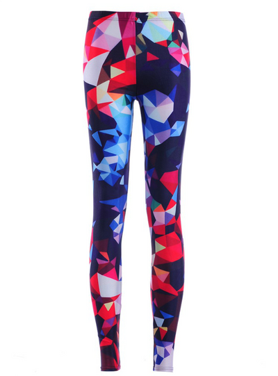 Slim Designed Digital Printed Geometry Debris Leggings
