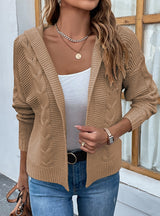 Solid Color Hooded Twist Sweater Cardigan Coat