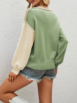 Pullover Round Neck Loose Contrast Sweater