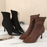 Pointed Elastic Velvet Short Ladies Leather Boots