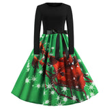 Retro Christmas Printed Long Sleeve Dress