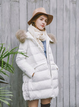 Mid-Length Down Coat With Raccoon Fur Hood