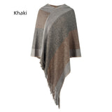 Color Matching Striped Hooded Cape Pullover Knitted Shawl