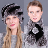 Warm Pineapple Rex Rabbit Fur Hat Scarf Set