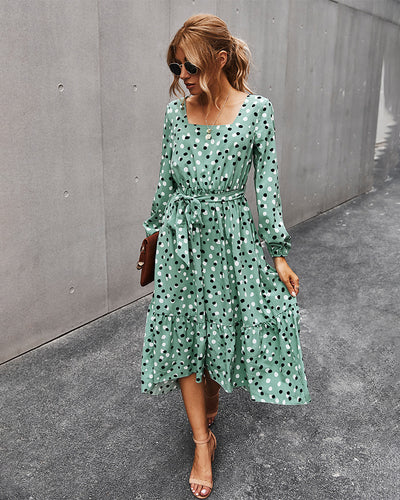 Printed Elegant Square Collar Dress
