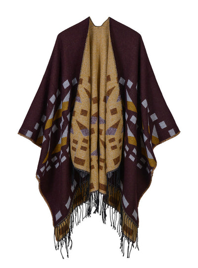Triangular Small Square Jacquard Tassel Split Cloak
