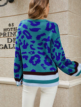 Loose Color Leopard Print Lantern Sleeve Sweater