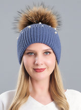 Rabbit Hair Blended Pearl Knitted Hat
