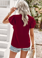 V-neck Ruffled Top Short Sleeve Shirt