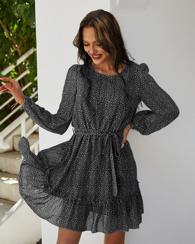 Round Neck Long Sleeve Printed Dress