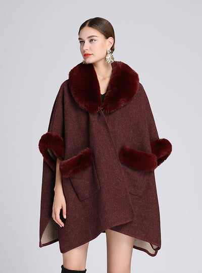New Fur Collar Shawl Cloak Loose Woolen Coat Cardigan