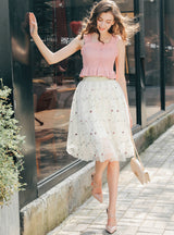 Multi-layer High Waist Embroidery Tulle Skirt