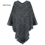 Contrast Striped Fringed Pullover Cape Shawl