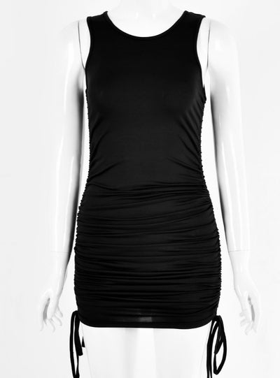 Women Cotton Ruched Sleeveless Elastic Mini Dress
