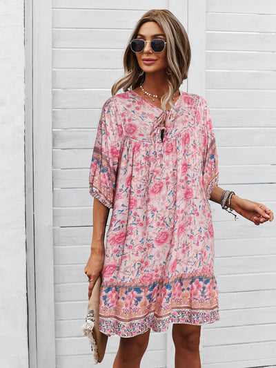Women Print Short Sleeve Loose Dress
