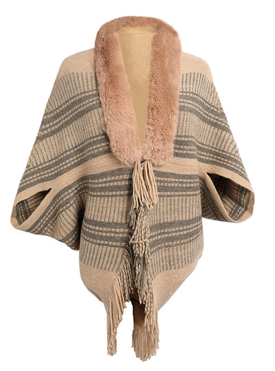 Cape Fringed Cardigan Fur Collar Coat