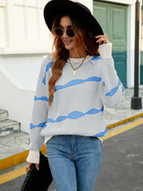 Turtleneck Printed Striped Color Matching Sweater
