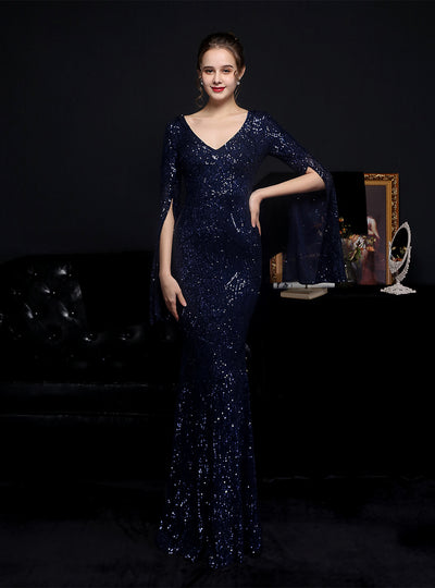 Sequins Mermaid V-neck Short Sleeve Party Dress