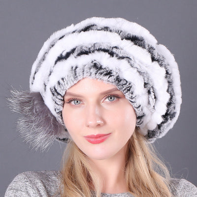 Women Rex Hat Fur Braided Beret