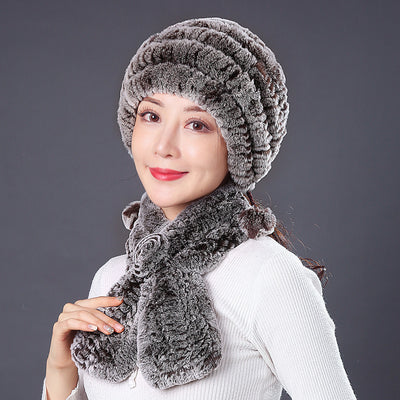 Rabbit Fur Hat Winter Rabbit Hat Scarf Set