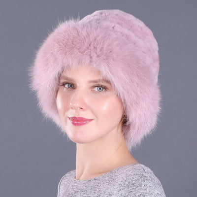 Warm Winter Fox Fur Rex Rabbit Fur Woven Hat