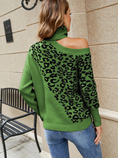 Women Lapel Leopard Print Sweater