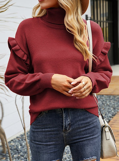 Double Lapel Lotus Leaf Cuff Head Sweater