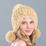 Rabbit Fur Fox Fur Ball Ear Protection Thick Warm Hat