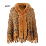 Leopard Print Fur Collar Tassel Warm Scarf Shawl