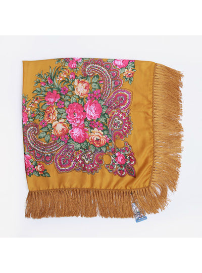 Square Scarf Cotton Long Tassel Print Scarf 