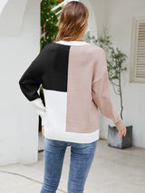 Crew Neck Stitching Contrast Sweater