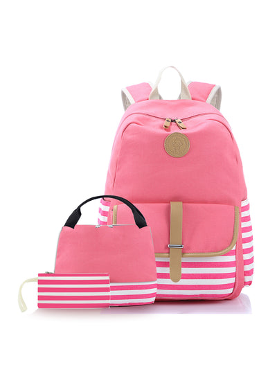 Canvas Backpack Schoolbag Three-piece Set