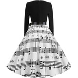 Long Sleeve Musical Note Print Dress