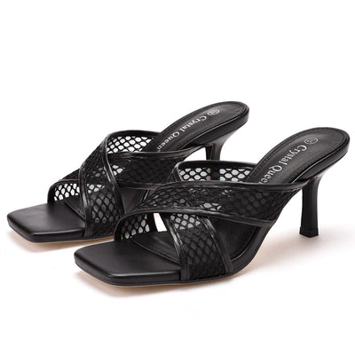 Square Head High Heel Sandals Slippers