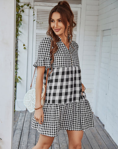 Plaid Stitching Pocket Dress
