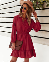 Long Sleeve Solid Color Waist Dress