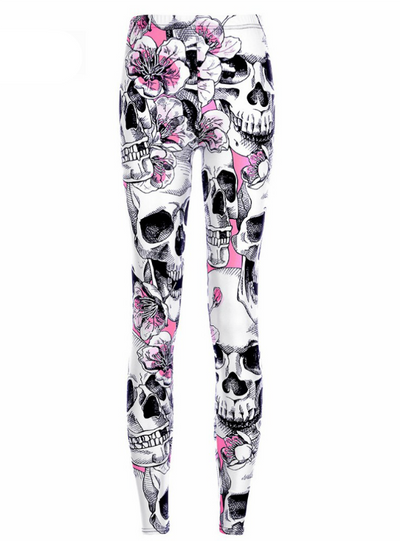 Skull&Peach blossom Leggings Digital Print Pants