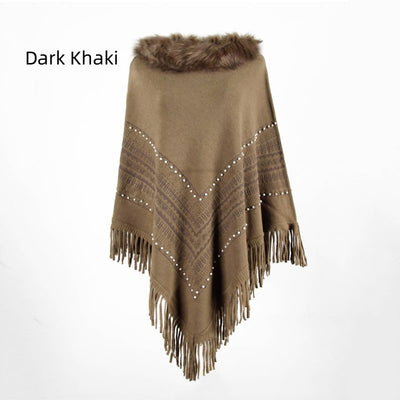 Fringe Collar Beaded Shawl Cloak