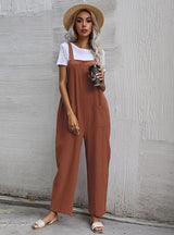 Black Cotton Lazy Loose One-piece Bib Pants