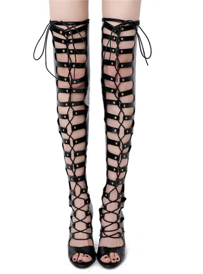 Lace Up Sandals High Heel Over The Knee