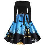 Halloween Printed Round Neck Long Sleeve Dress