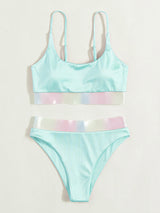 Women Pink Split High Waist Bikini