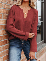 Solid Color V-neck Hemmed Sweater