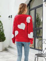 Turtleneck Hearts Contrast Color Love Heart Sweater
