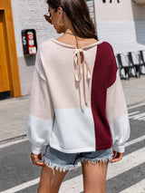 Turtleneck Contrast Lace-up Sweater