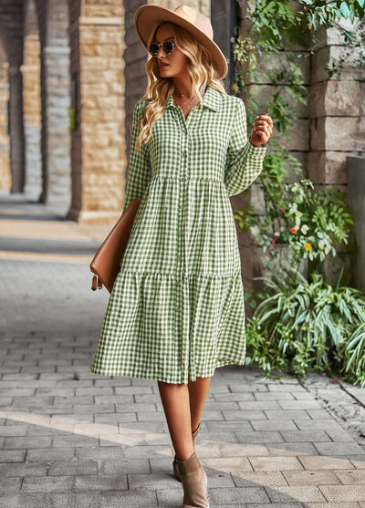 Plaid Casual Swing Long Sleeve Dress