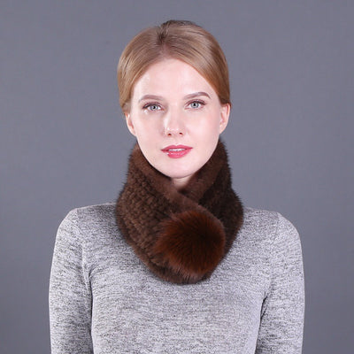 Warm Ladies Mink Fur Scarf Fox Fur Ball