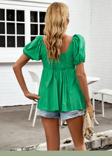 V-neck Short-sleeved Solid Color Shirt