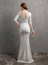 Sequins V-neck Short Sleeve Prom Dress
