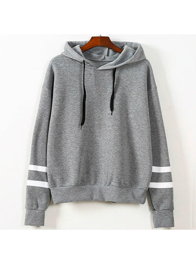 Fleece Hooded Sweatshirt Striped Splicing Sleeve